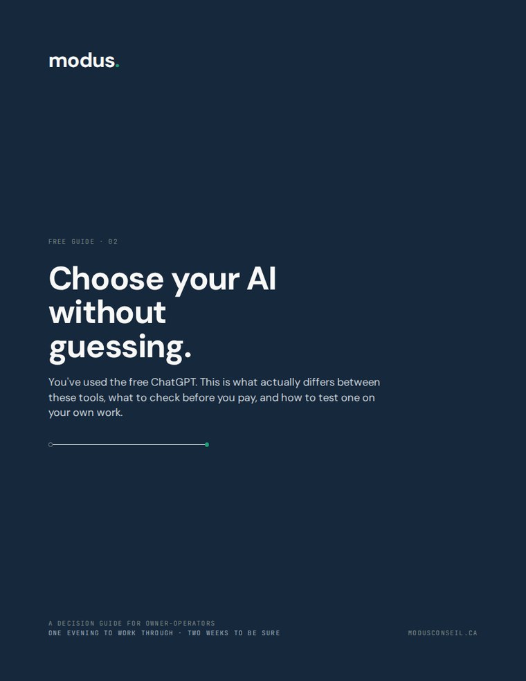 Guide cover: “Choose your AI without guessing”, English edition.