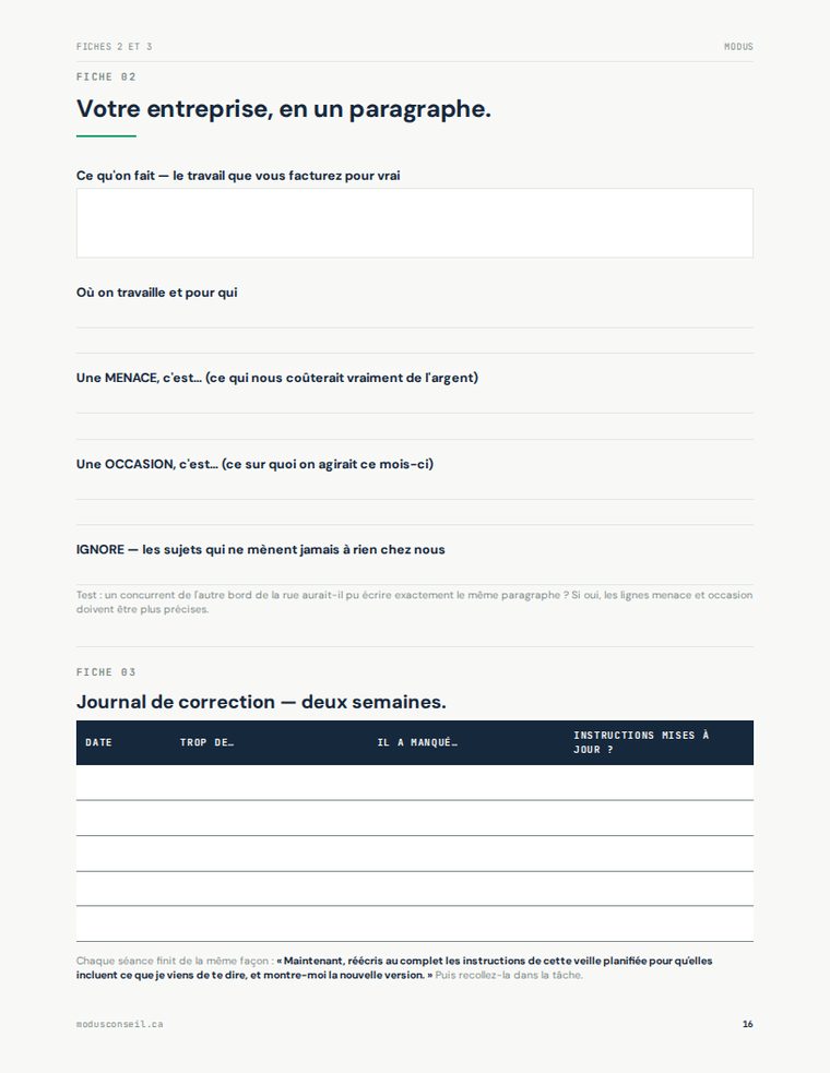 Guide page: printable worksheets to fill in by hand.