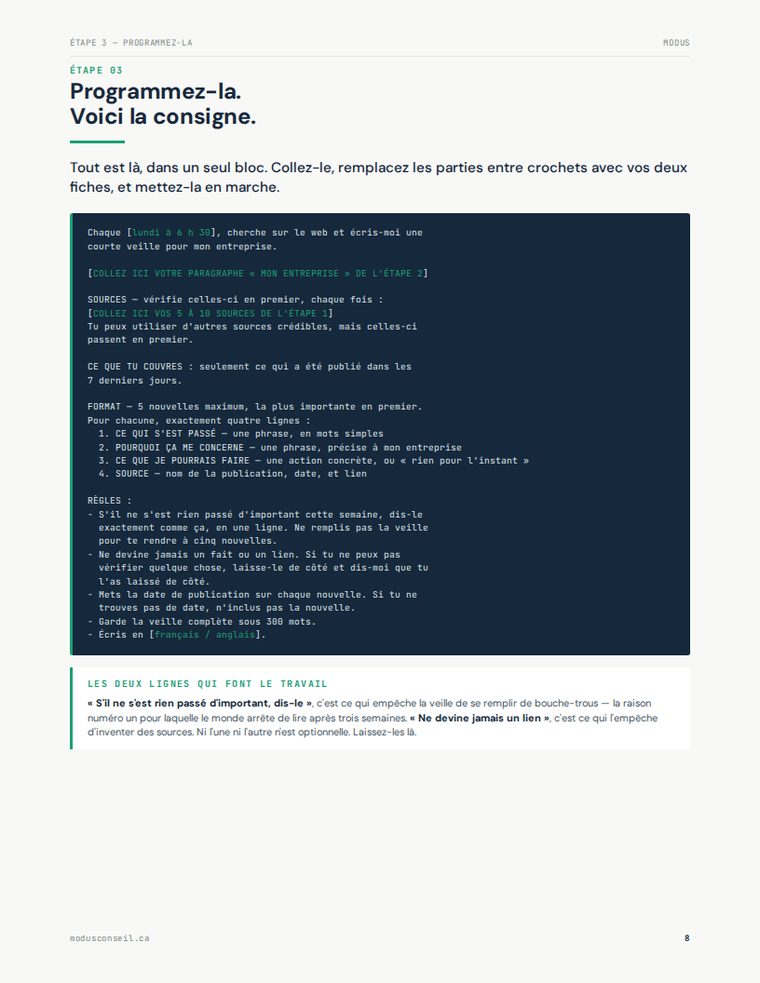 Guide page showing the full instruction to copy and paste into the assistant.