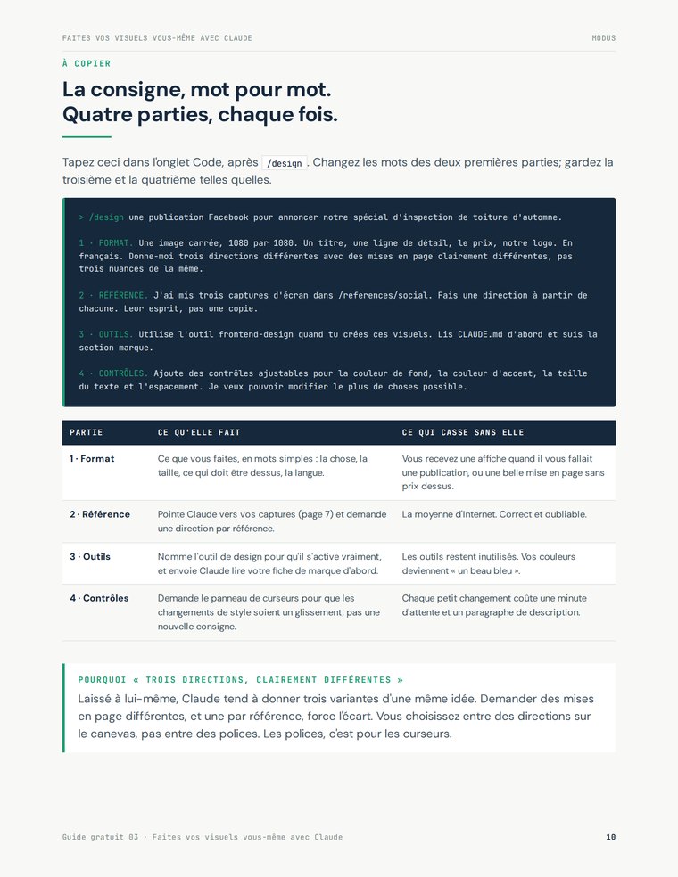Guide page showing the full four-part prompt, ready to copy.